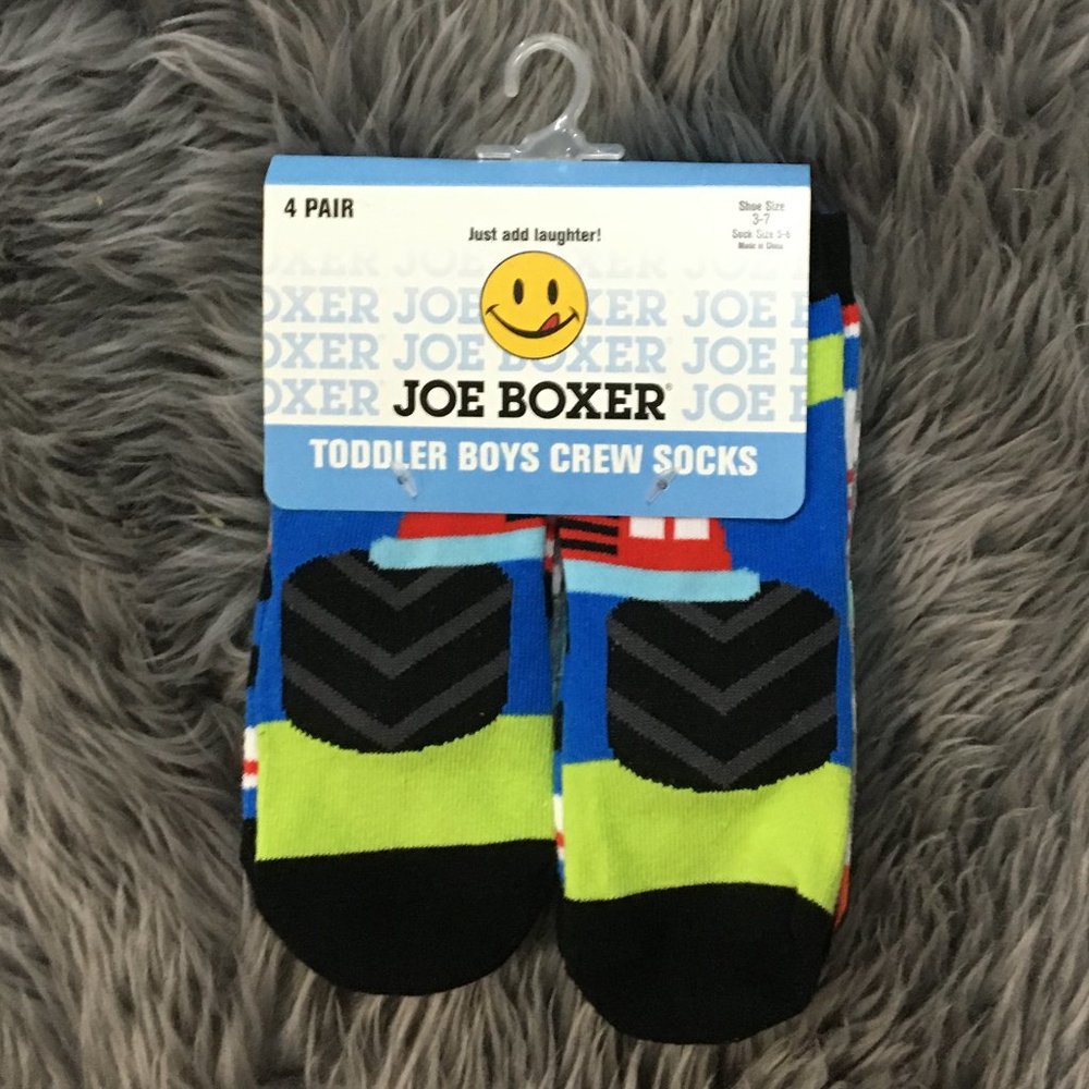Joe Boxer | Toddler Boy's Crew Socks | 4 Pack | Multicolour | Size 5-6